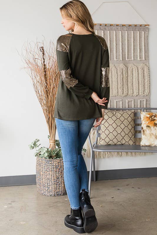 HEIMISH - Wholesale Tunic - Women's - ET6842-10 PUFF SLEEVE SOLID AND SEQUINS TOP9