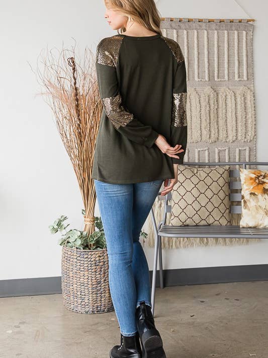 HEIMISH - Wholesale Tunic - Women's - ET6842-10 PUFF SLEEVE SOLID AND SEQUINS TOP9