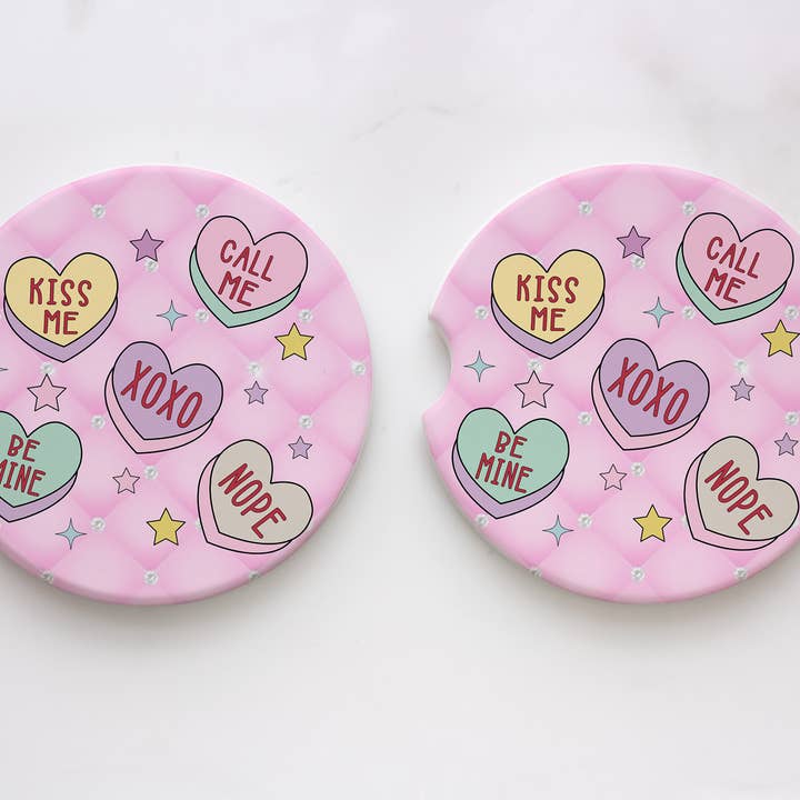 Valentine's Candy Hearts Car Coasters for wholesale by XO Wholesale