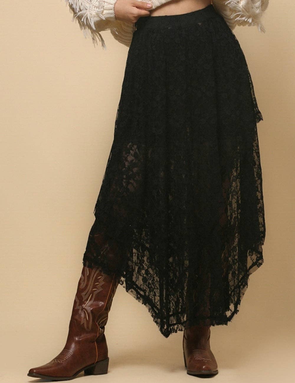 Sweetkama - Vente Jupe – femme - Jupe mi-longue en dentelle florale de couleur unie pour femmes SKS480125