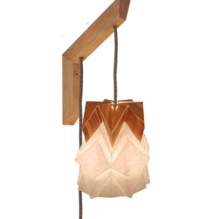 Applique murale bois et petite suspension Origami Papier et Ecowood for wholesale by Tedzukuri Atelier
