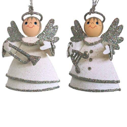 Angel set with harp and trumpet in silver for wholesale by Santa and friends
