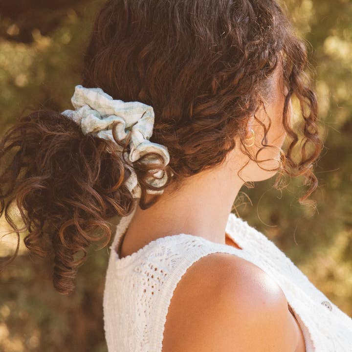 Shop Andi - Wholesale Scrunchie - Women's - Sage Gingham Jumbo Scrunchie4