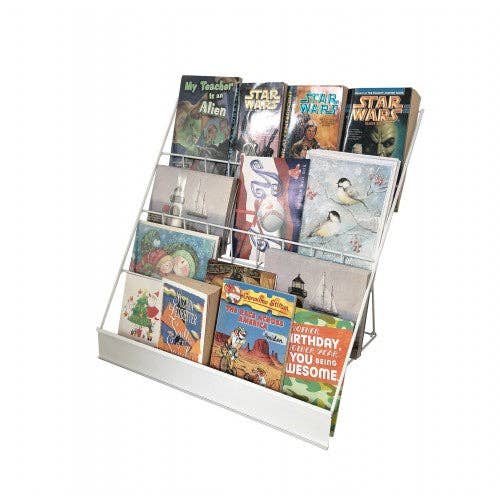 FIXTUREDISPLAYS - Vendita all'ingrosso Vetrina/espositore per rivenditori - Espositore a 4 livelli in filo metallico per brochure, riviste, libri, da tavolo 119362-BIANCO1