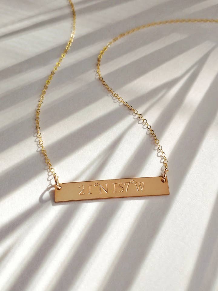 Oahu Coordinates Bar Necklace (Honolulu side) for wholesale by M. Cawood