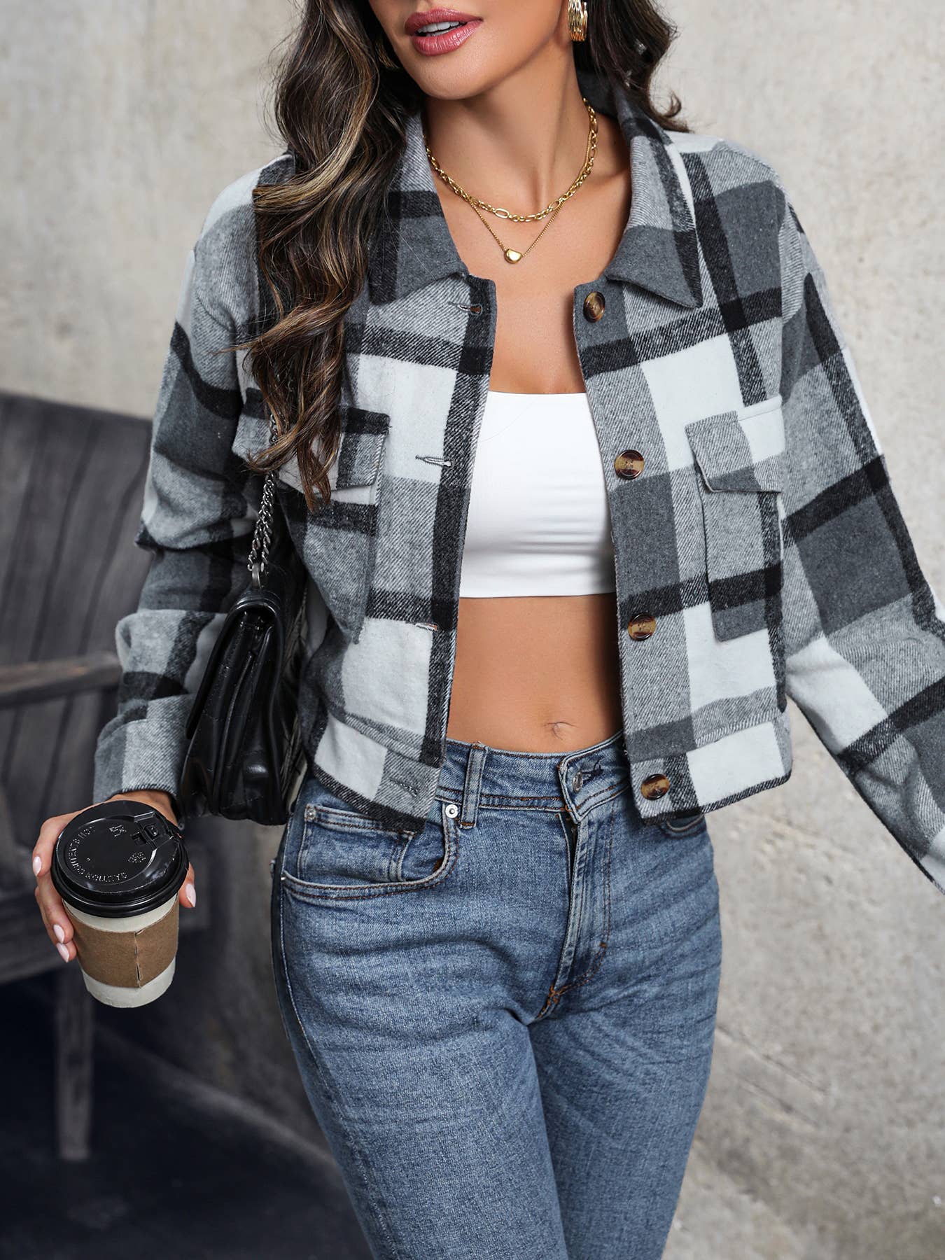 Masyal – wholesale Shirt Jacket/Shacket - Women’s – Women's autumn and winter  plaid long-sleeved shirt jacket7