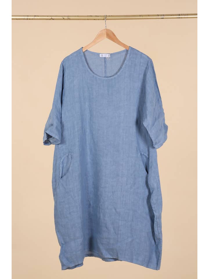 la maison des fibres naturelles - Wholesale Dress - Women's - Round neck dress in 100% linen 676127