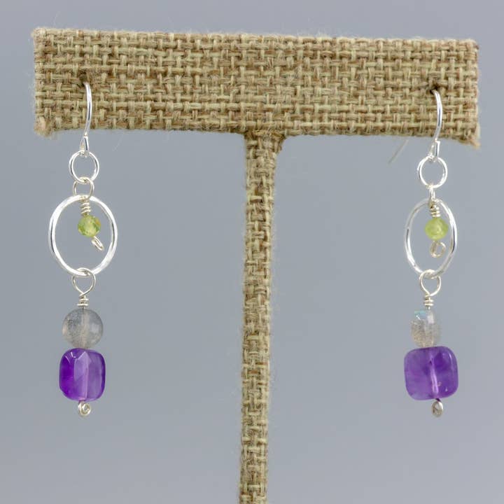 Amethyst & Labradorite Dangle Earrings / Sterling Silver for wholesale by The Stitch Alliance