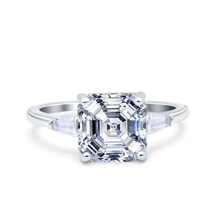Asscher Cut Art Deco Bridal Baguette Simulated Cubic Zirconia Wedding Ring for wholesale by Blue Apple Imports