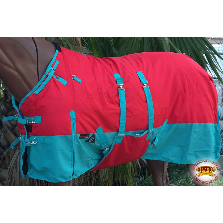 HILASON - Wholesale Horseback Riding Gear - Hilason 600D Winter Waterproof Horse Turnout Blanket Belly Wrap Red & Turquoise2