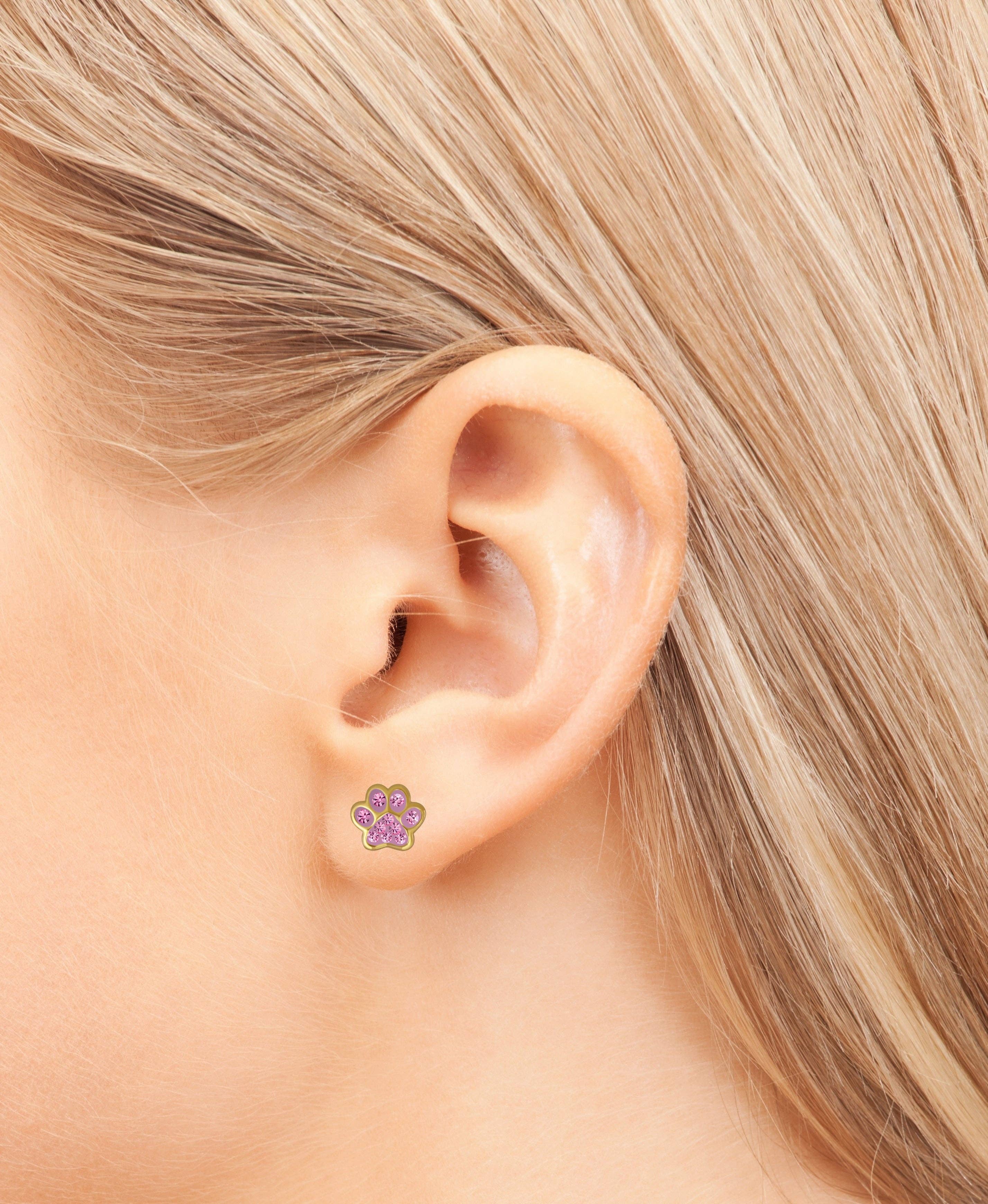 LIV & LENN - Wholesale Earrings - Kids - Children's earrings dog paw paw paws with glitter 7 mm gold-plated sterling silver6