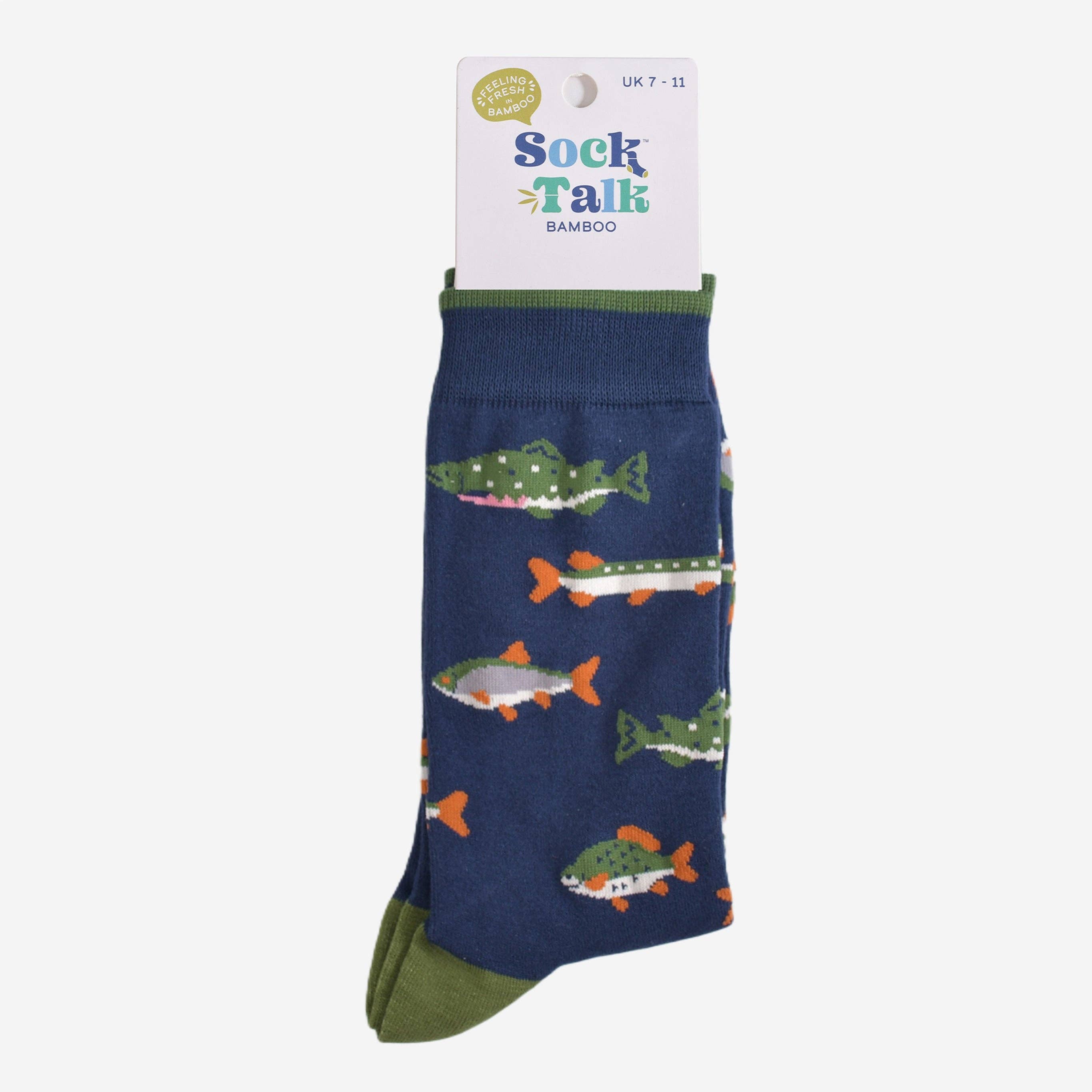 Sock Talk – wholesale Socks – Men's – Men's Bamboo Socks - Navy Blue/Green, River Fishing4