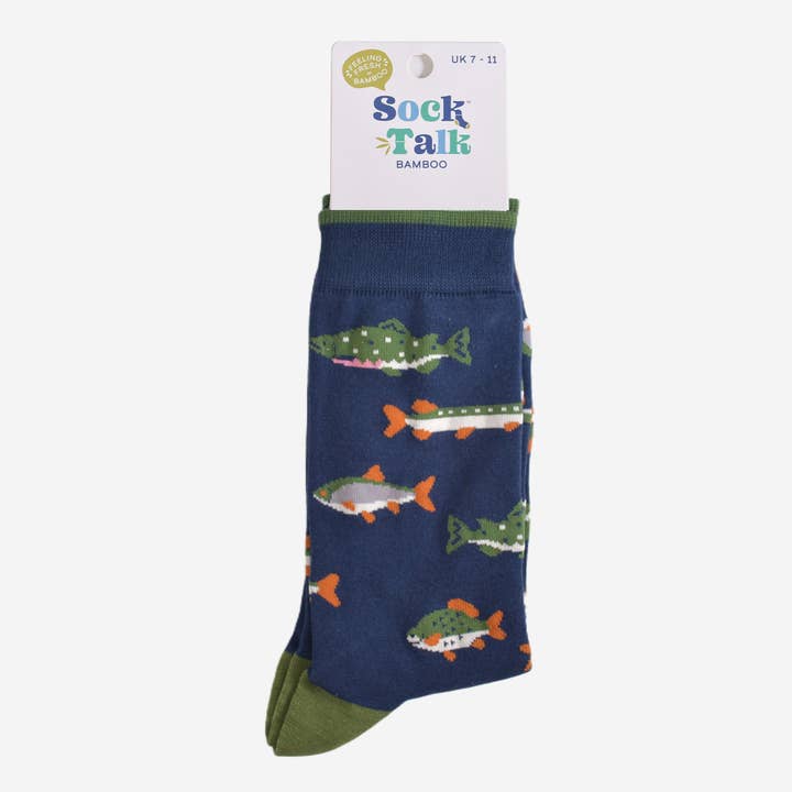 Sock Talk – wholesale Socks – Men's – Men's Bamboo Socks - Navy Blue/Green, River Fishing4