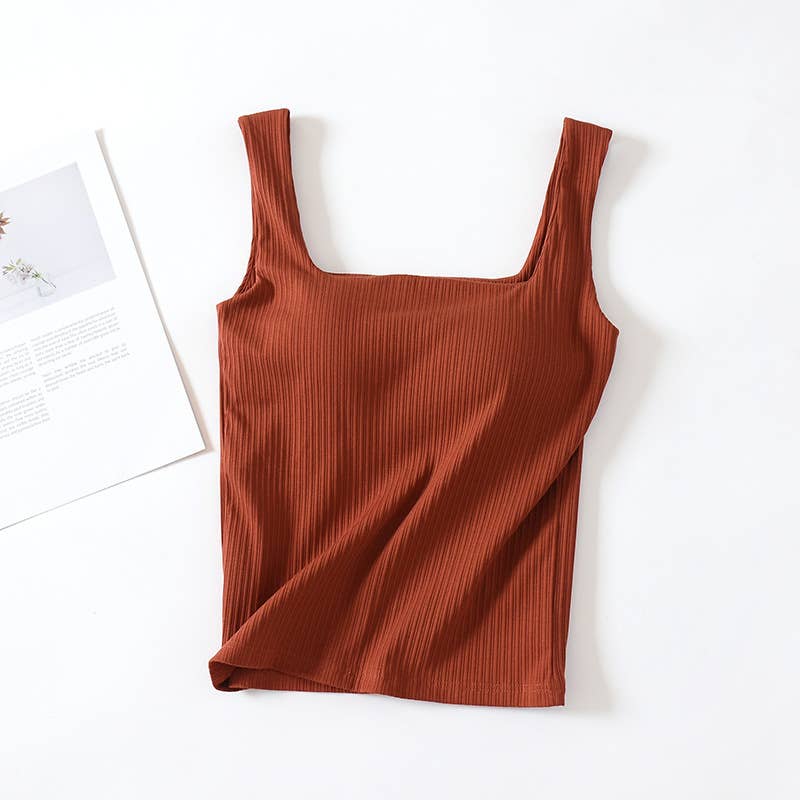 HIDDENBRAND - Wholesale Tank Top - Women's - Basic Essential cotton square neck rib tank top w self bra7
