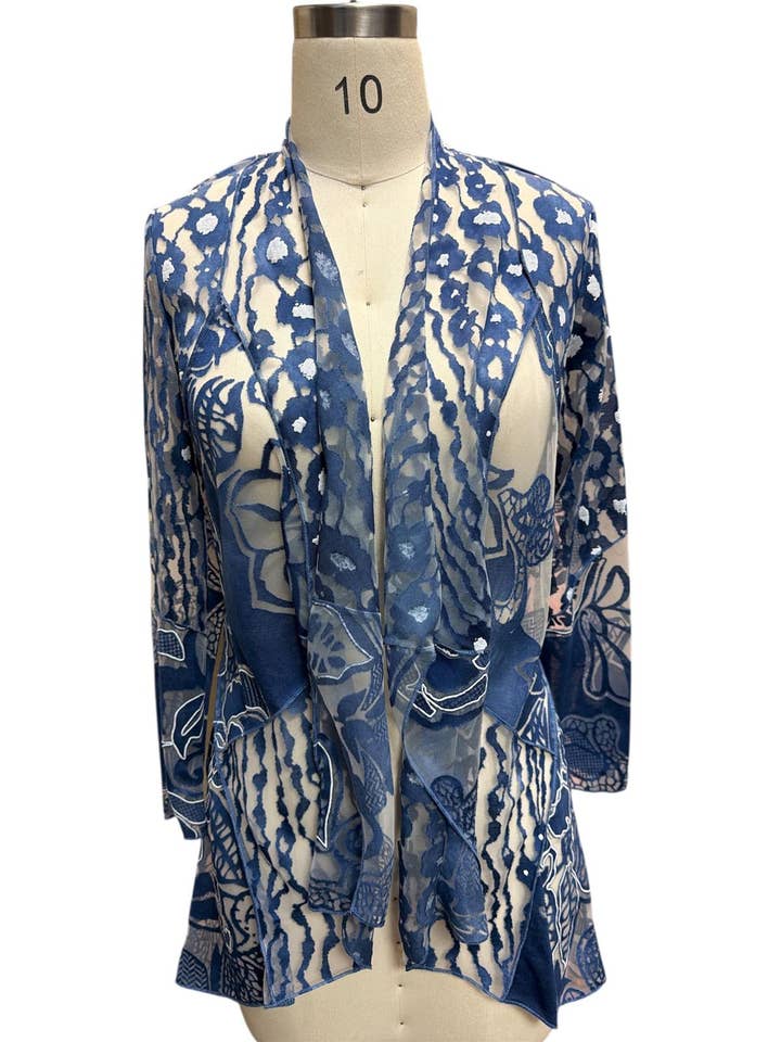 Cardigan ouvert en ligne bleu denim pour femmes pour la vente par Rising International Inc