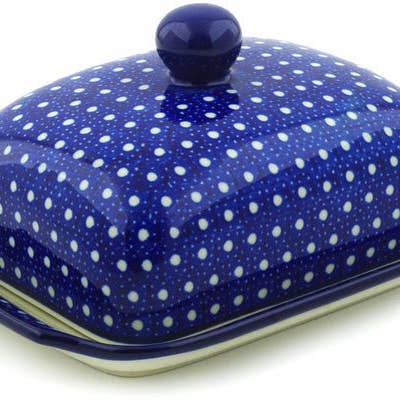 Beurrier 7" Thème à Pois Blancs UNIKAT pour la vente par Polmedia Polish Pottery