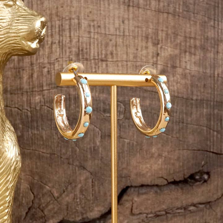 PennyLine inc - Wholesale Hoop Earrings - Classic Bubble Hoops – Gold with Crystal, Pearl, or Turquoise9