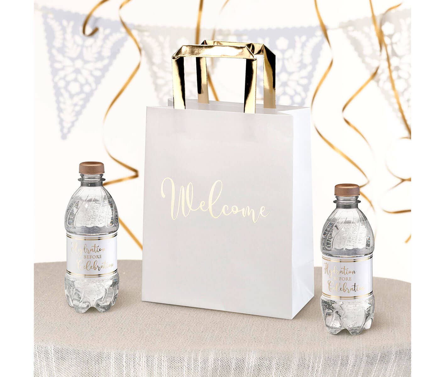 Lillian Rose - Wholesale Party favour bag/box - Gold and White Wedding Welcome Bags with Bottle Wraps Set3