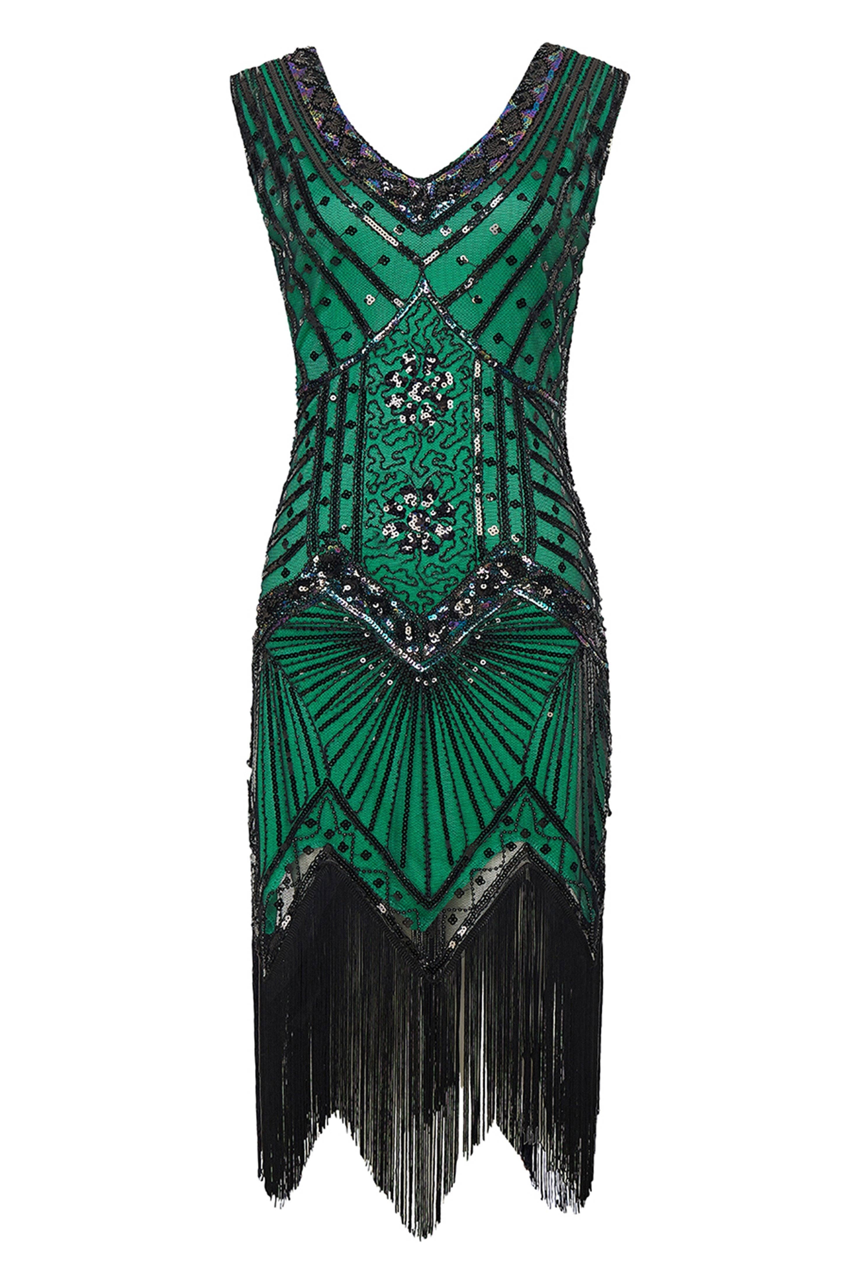 Vert Foncé Robe à franges sans manches à col en V pour cocktail en vente sur Faire3