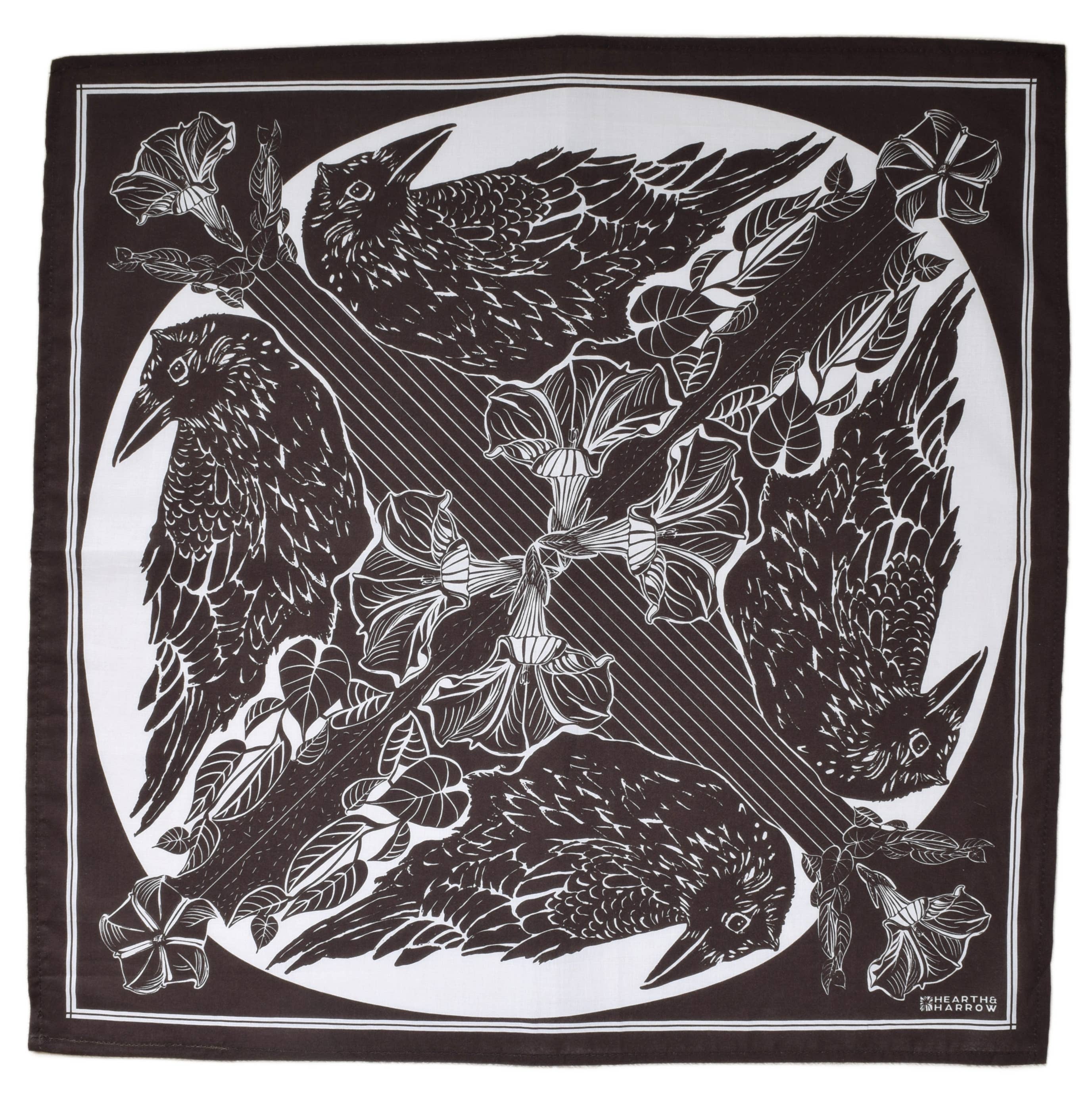 Hearth and Harrow – wholesale Bandana – Unisex – Crow Bandana - 100% Cotton - Animal Print - Hanky Ascot   0