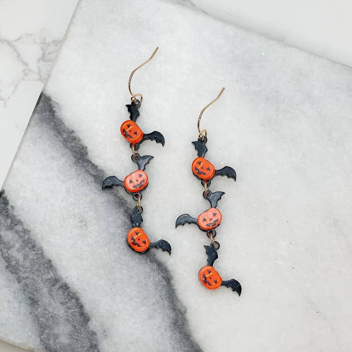 Prep Obsessed Wholesale - Wholesale Dangle Earrings - Pumpkin Bat Acrylic Dangle Earrings1