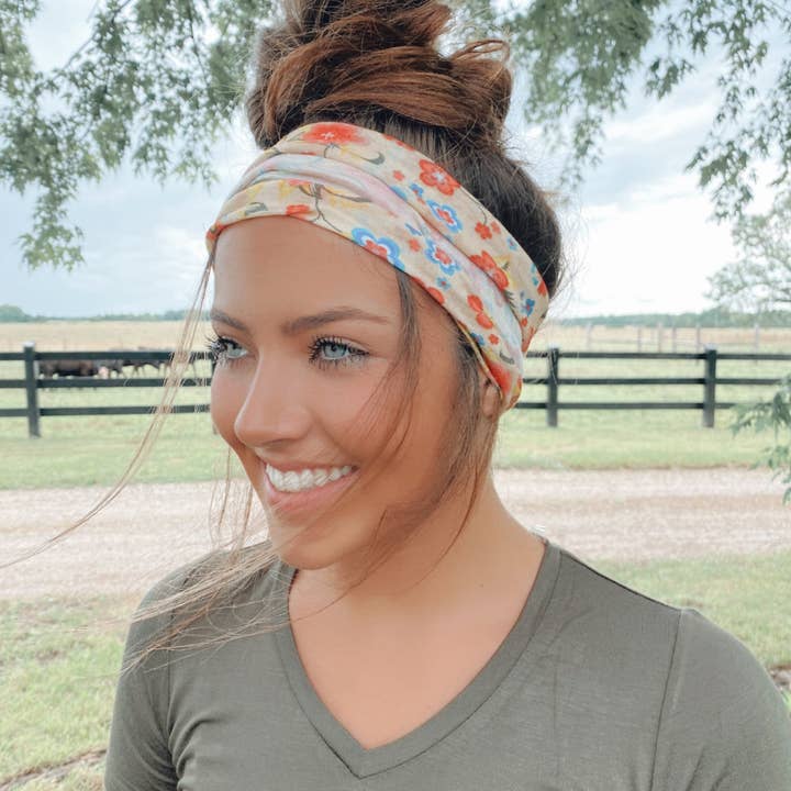 The Front Porch Label - Wholesale Fashion headband – women's - Ivory Floral Stretchy Headwrap3