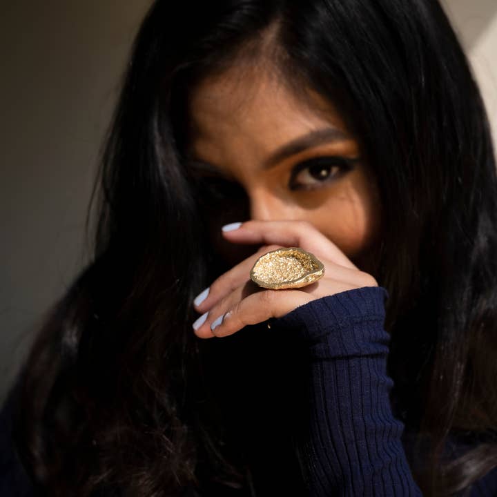 Gold Geode Statement Ring | Adjustable Cocktail Silver rings for wholesale by DIORA