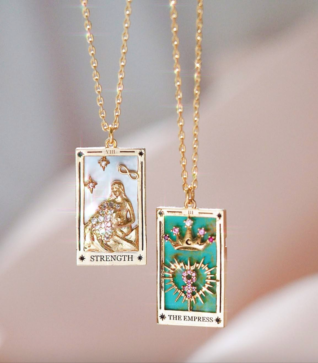 HoopLa - Wholesale Pendant/Charm Necklace - Tarot Card- The Empress- NEW- Steel, Enamel, 14K, 15 Stones2