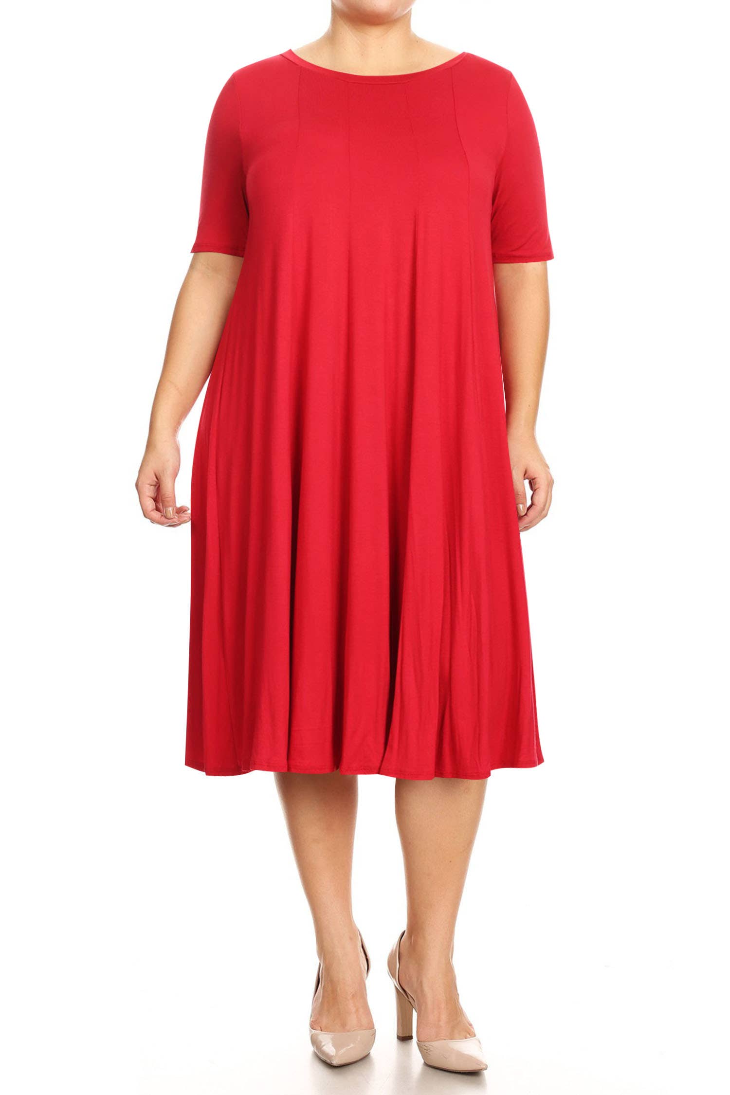 MOA COLLECTION - Wholesale Dress - Women's - Women's Plus Size A-Line Round Neck Casual Solid Midi Dress32