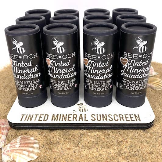 BEE-OCH Organics - Wholesale Sunscreen - Tinted Mineral Foundation - 31% Zinc Oxide - FREE DISPLAYS!