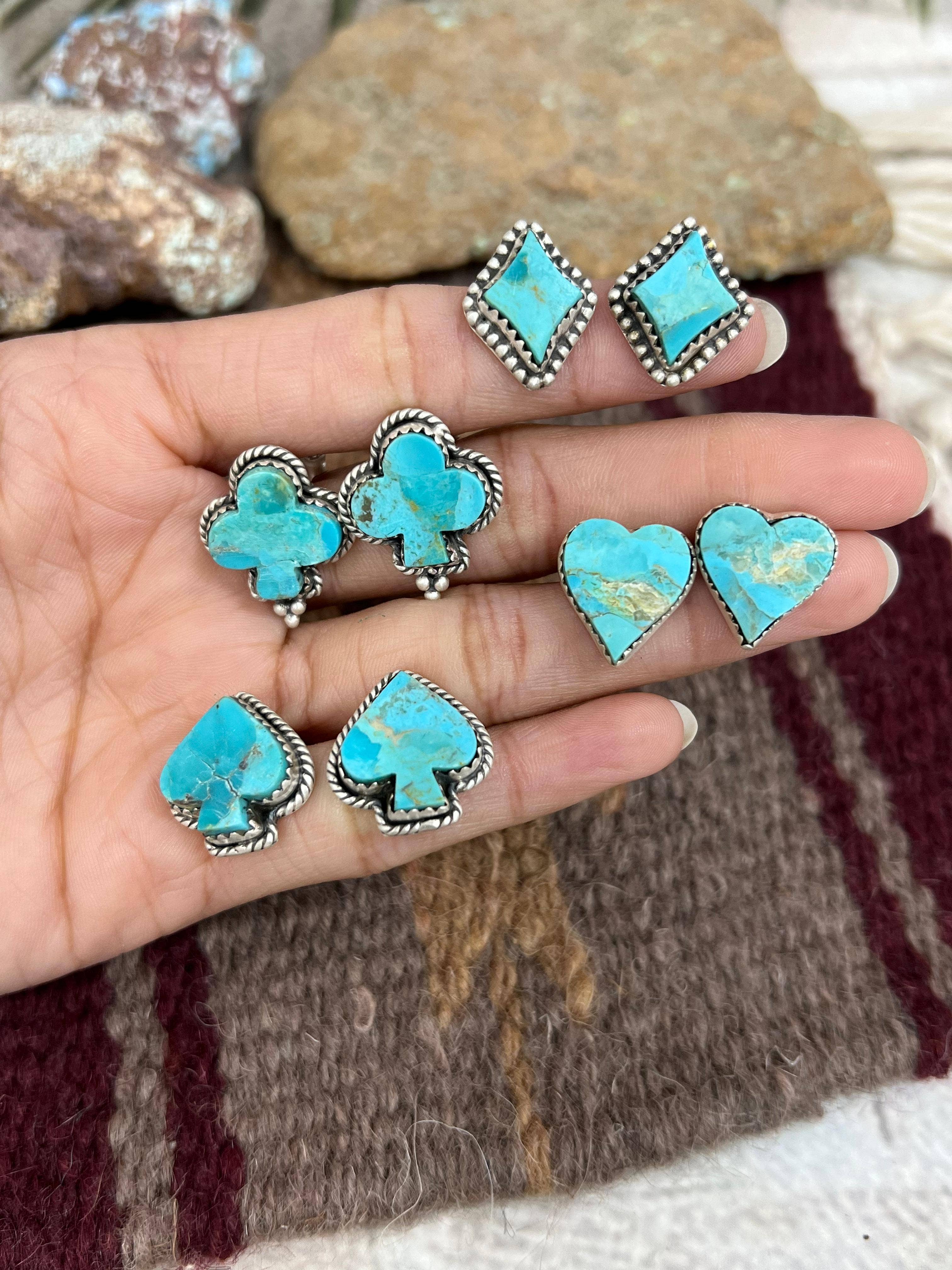 Nizhonitradersllc – wholesale Stud/post earrings – Handmade Sterling Silver Kingman Turquoise Post Studs with Signed Nizhoni0