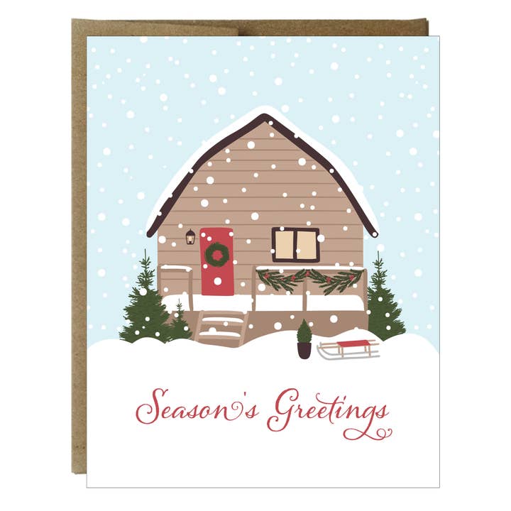 Snowy Cottage Season's Greetings Greeting Card for wholesale by Idea Chic