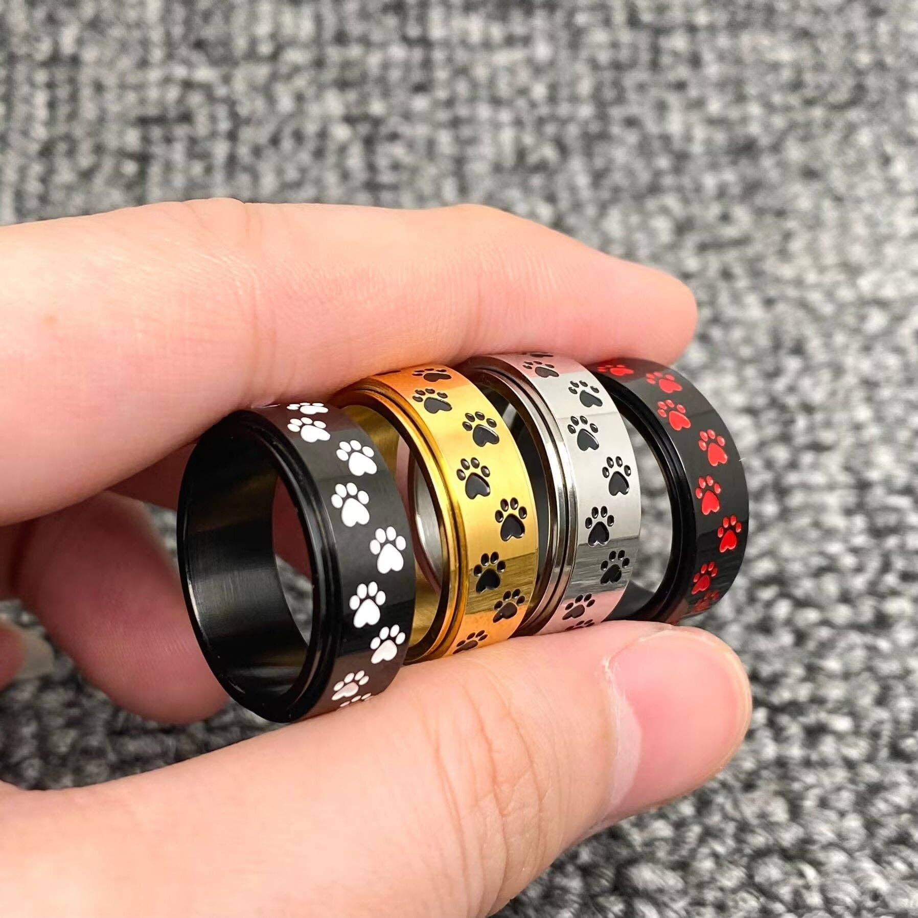 Mio Queena - Wholesale Cocktail/Statement Ring - 8mm Enamel Dog Paw Print Stainless Steel Rotatable Ring3