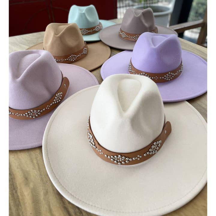 Bella Betty - Wholesale Fedora - Women's - Wide brim panama hat in vegan felt With Steard belt
