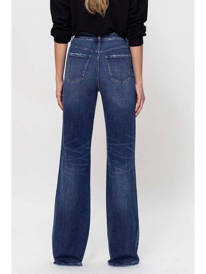 KIND OF BLUE 90'S VINTAGE SUPER HIGH RISE DISTRESSED FLARE JEANS F4553 for wholesale on Faire5