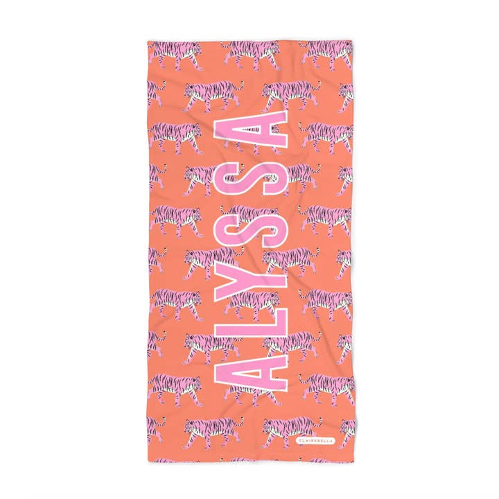 Tiger Towel | Custom Beach Towels | Cotton Beach Towel for wholesale by Clairebella Personalized Gifts & Pillows
