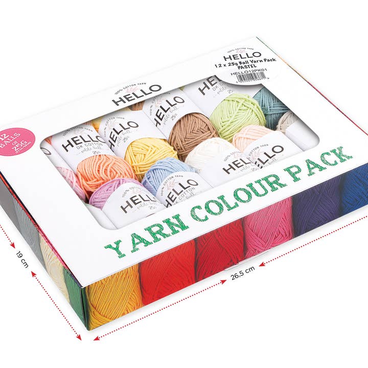 Creative World of Crafts - Wholesale Yarn - Hello 100% Cotton Gift Box Pack of 12 Balls Light DK Weight