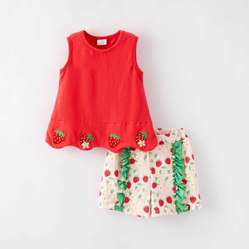 Auraquise - Vente Ensemble haut et short – enfant - Ensemble court d'été pour filles "Saison des fraises" avec broderie