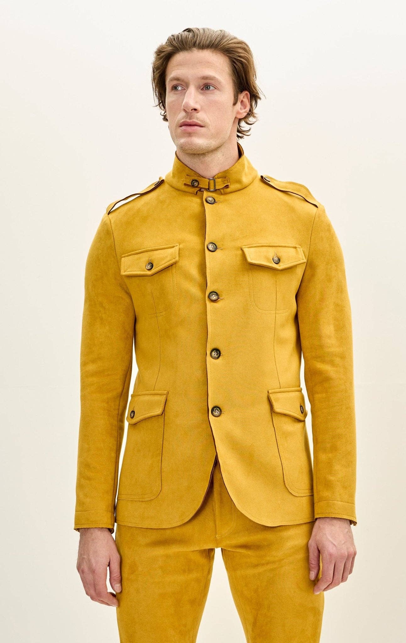 Men's Faux Suede Safari Jacket - Mustard for wholesale on Faire