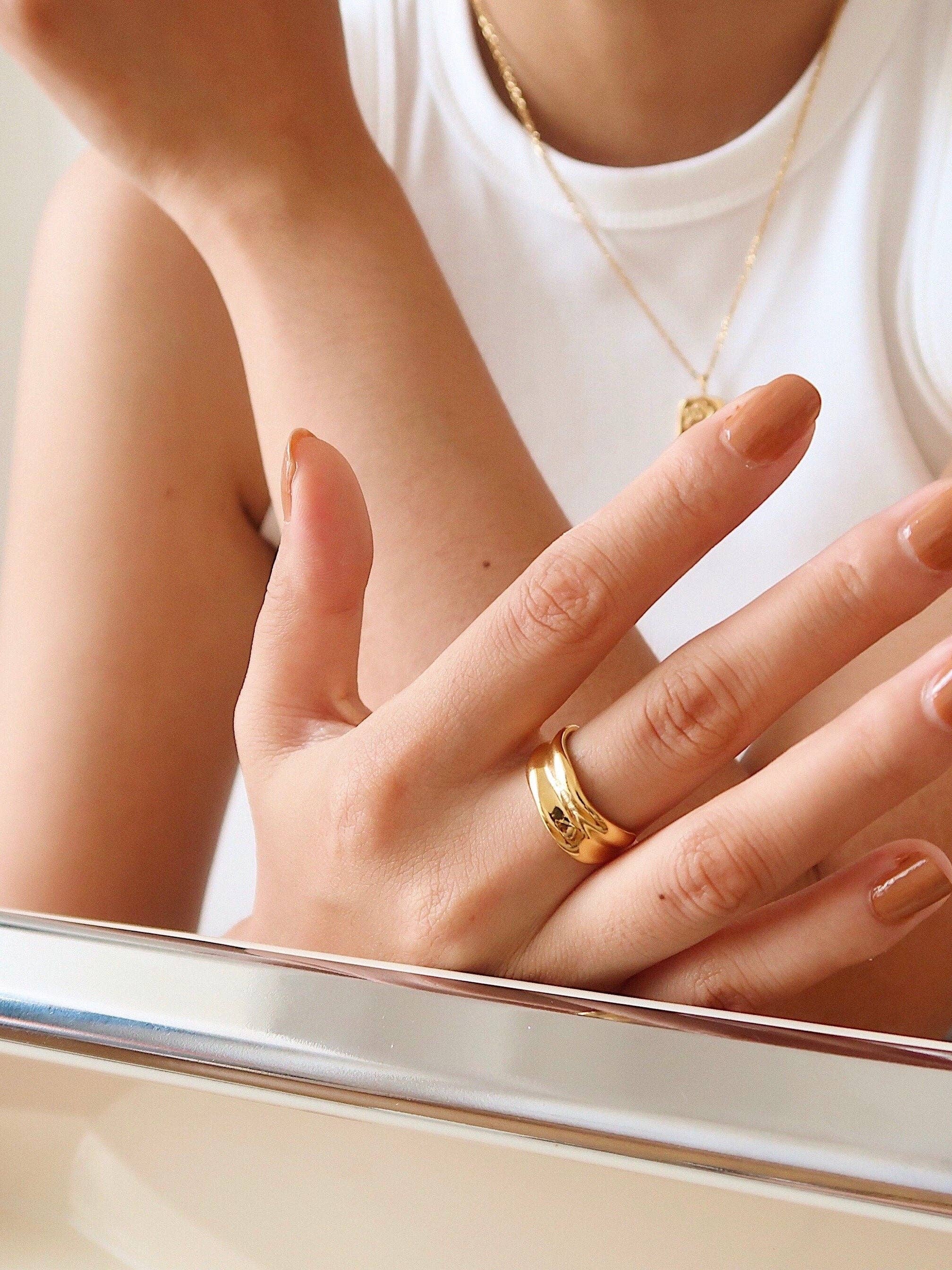 Furano Studio - Wholesale Band/Stacked Ring - 18K Gold Thick Curved Open Band ring, Gold Adjustable4