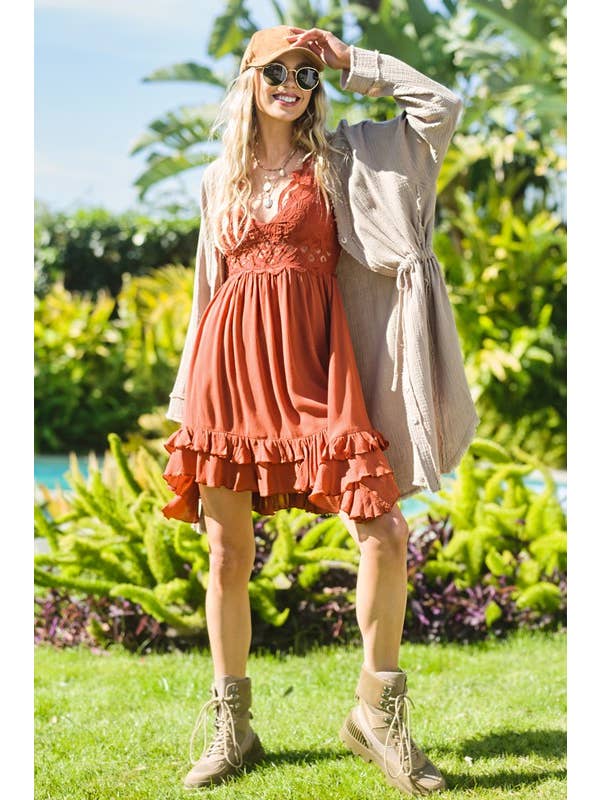 La Miel - Vendita all'ingrosso Vestito - Donna - Abito mini con bralette senza maniche e bordatura in pizzo all’uncinetto HUD90896