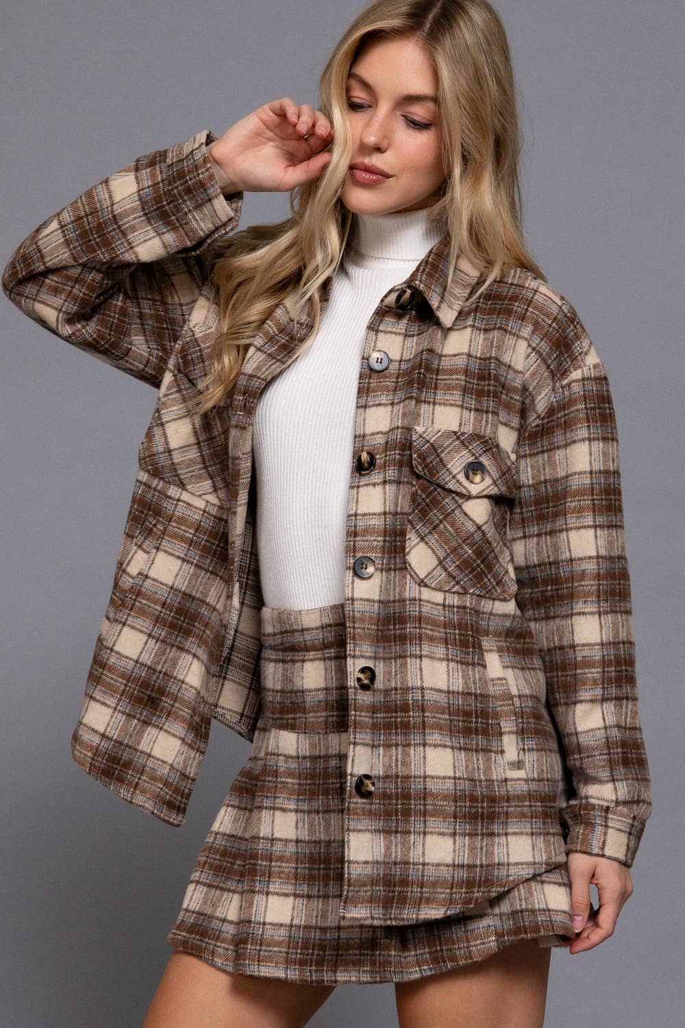 Active Basic | Active USA - Wholesale Shirt Jacket/Shacket - Women's - Long Sleeve Wool Blend Plaid Button Down Casual Jacket 13
