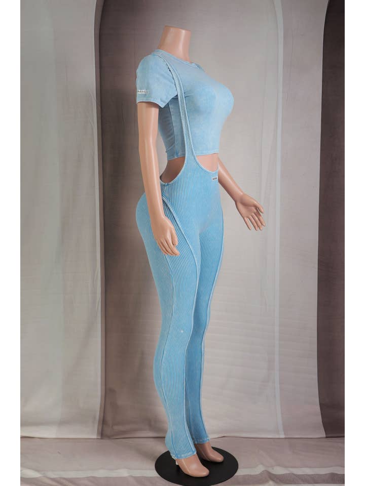 Dalia Studio - Wholesale Top & Pant Set (NOT Loungewear) - Women's - MINERAL WASH LABEL DETAIL BABY TEE & SUSPENDER SET