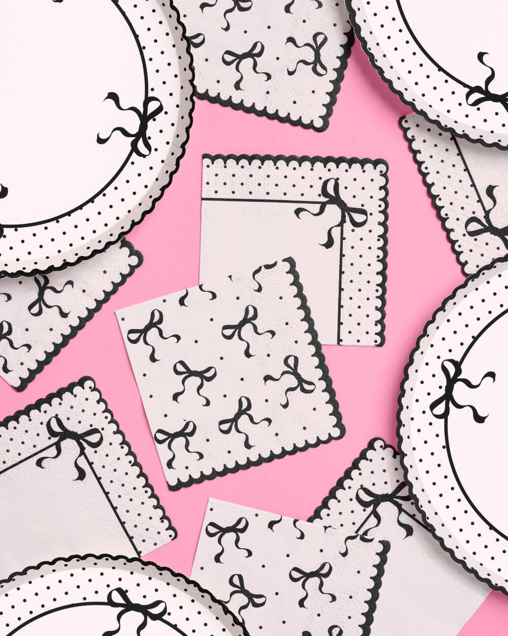 xo, Fetti - Wholesale Disposable Napkin - White Black Bow Cocktail Napkins | 24 Pack 3-Ply2