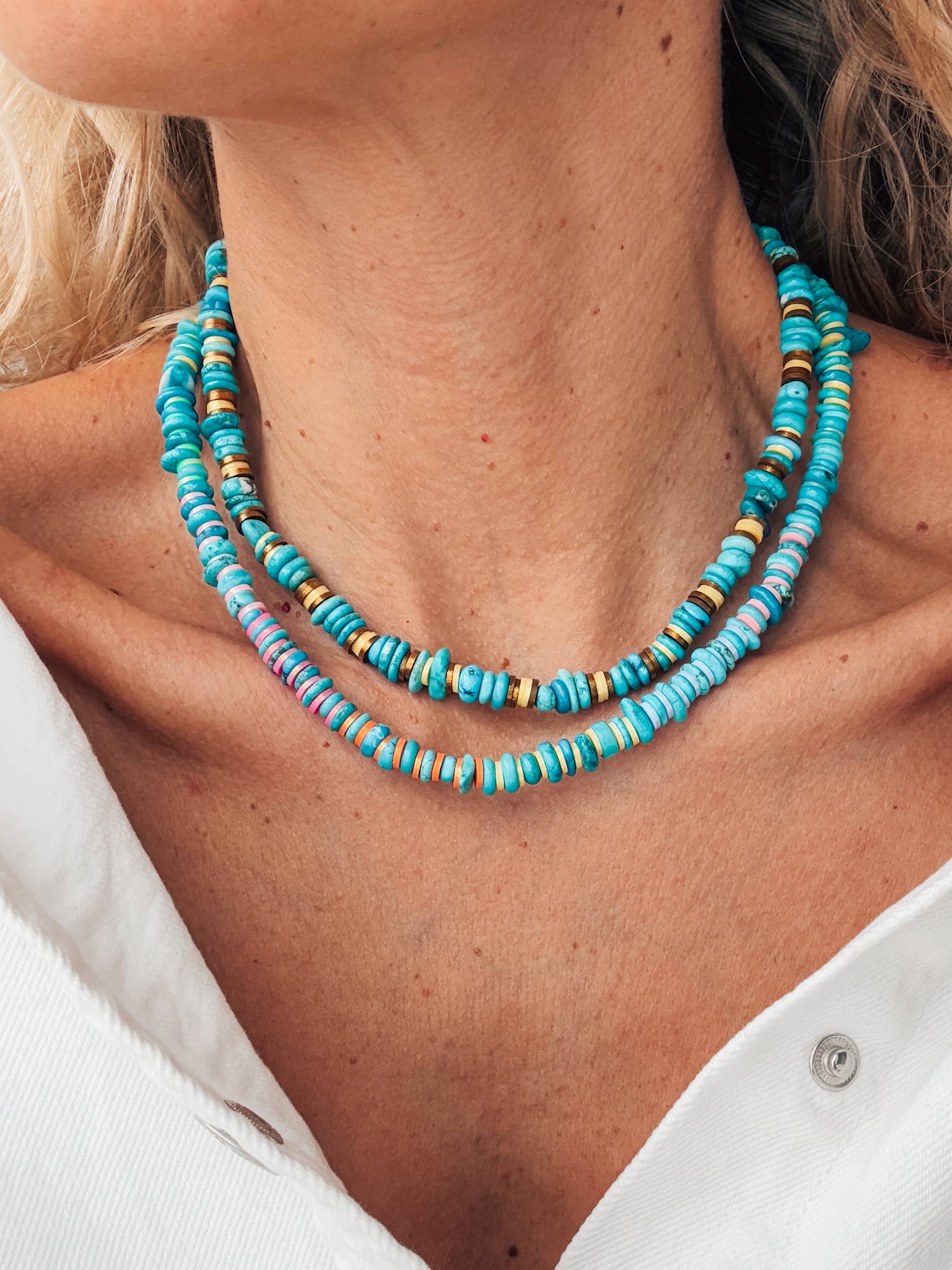 Goupi - Wholesale Beaded/Pearl Necklace - Turquoise rodelle beaded necklaces with colorful details6