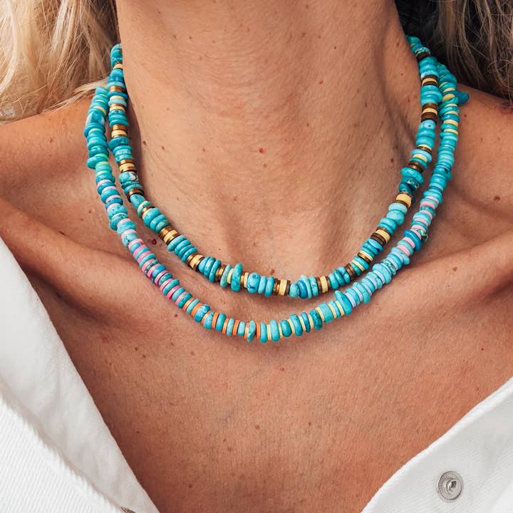 Goupi - Wholesale Beaded/Pearl Necklace - Turquoise rodelle beaded necklaces with colorful details6