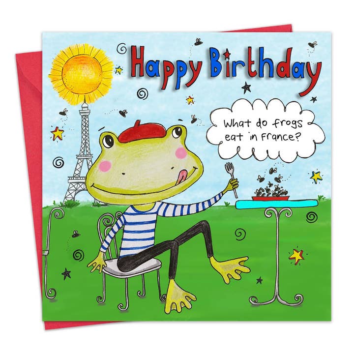 Children's Birthday Card - French Frogs for wholesale by Twizler Ltd