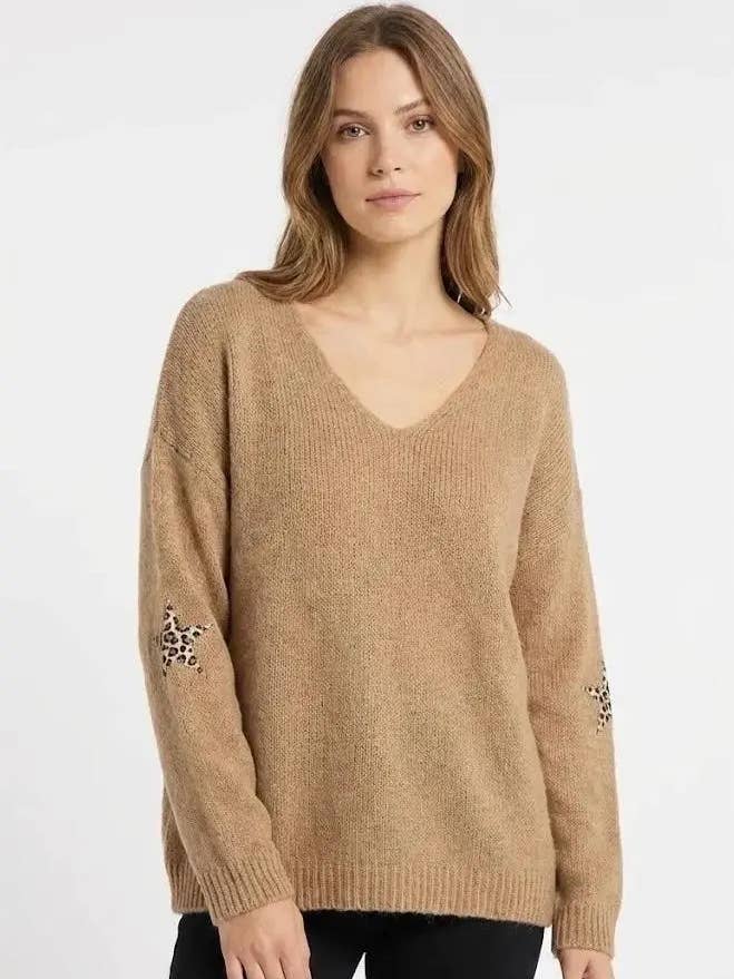 Maglione Con Due Stelle Leopardo @23630_Pul2EtoileLeo per la vendita all'ingrosso da parte di Mimi & Gogo