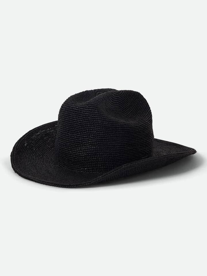 Odessa Straw Packable Cowboy Hat - Black for wholesale by Brixton