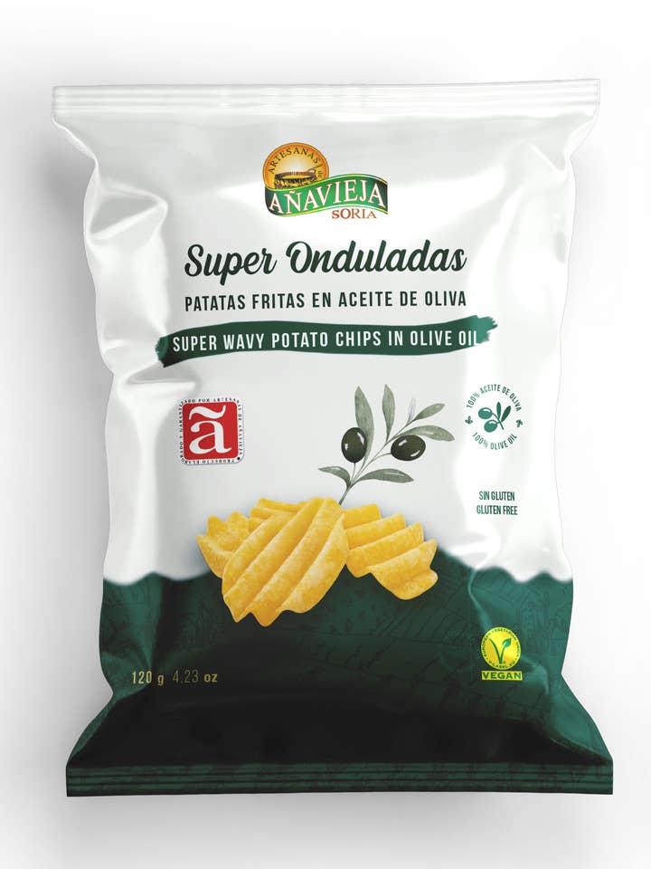 Super golvende aardappelchips in olijfolie voor wholesale door Aperitivos de Anavieja